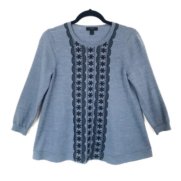 J. Crew Sweaters - J. Crew Floral Embroidered Merino Wool Sweater S